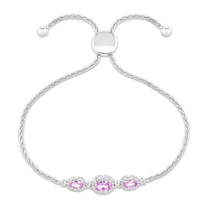 Main Image 2 of Oval-Cut Pink Lab-Created Sapphire & White Lab-Created Sapphire Halo Three-Stone Bolo Bracelet Sterling Silver 9"
