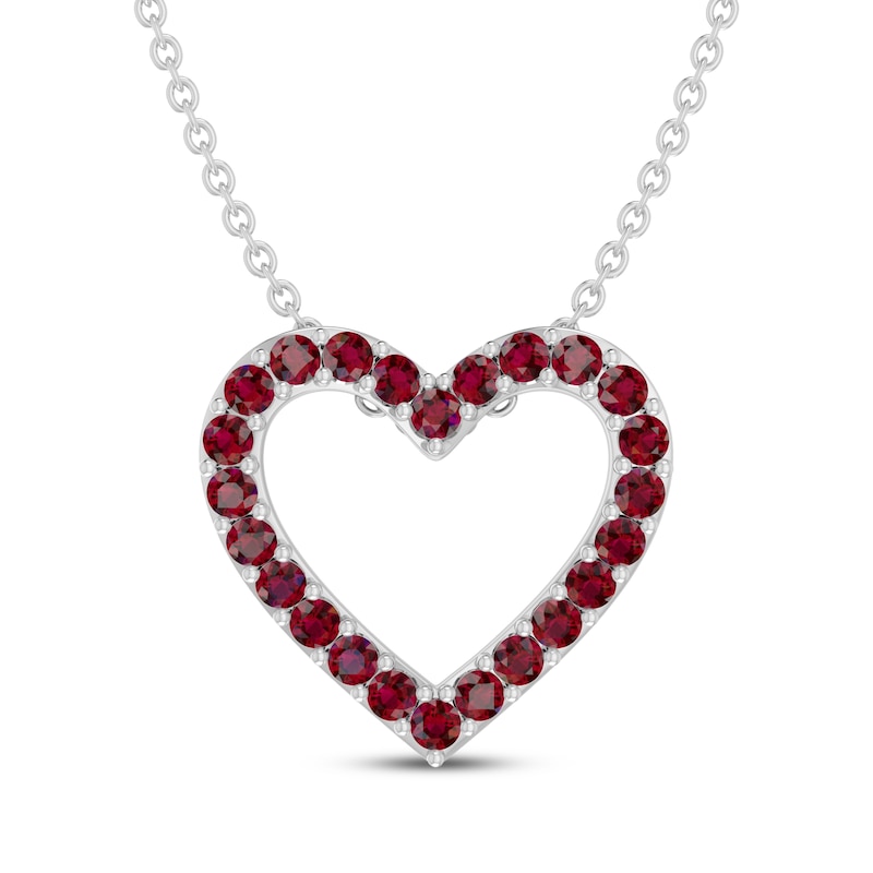 Main Image 1 of Lab-Created Ruby Heart Outline Necklace Sterling Silver 18"