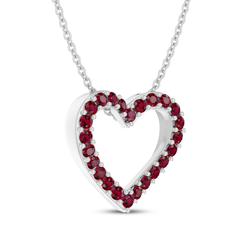 Main Image 2 of Lab-Created Ruby Heart Outline Necklace Sterling Silver 18"