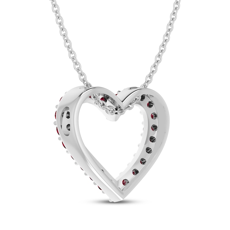 Main Image 3 of Lab-Created Ruby Heart Outline Necklace Sterling Silver 18"