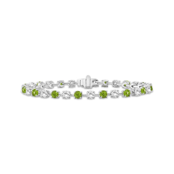 Peridot & White Lab-Created Sapphire Bracelet Sterling Silver 7.5"