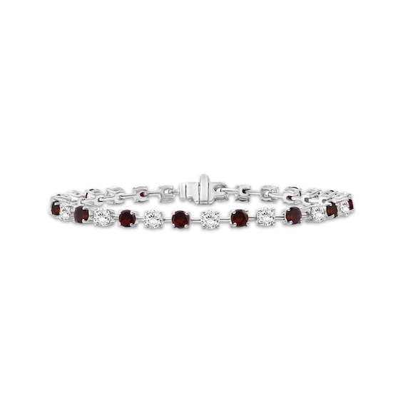 Garnet & White Lab-Created Sapphire Bracelet Sterling Silver 7.5"