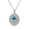 Thumbnail Image 1 of Oval-Cut Swiss Blue Topaz & White Lab-Created Sapphire Triple Halo Necklace Sterling Silver 18"