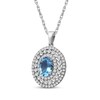 Thumbnail Image 2 of Oval-Cut Swiss Blue Topaz & White Lab-Created Sapphire Triple Halo Necklace Sterling Silver 18"