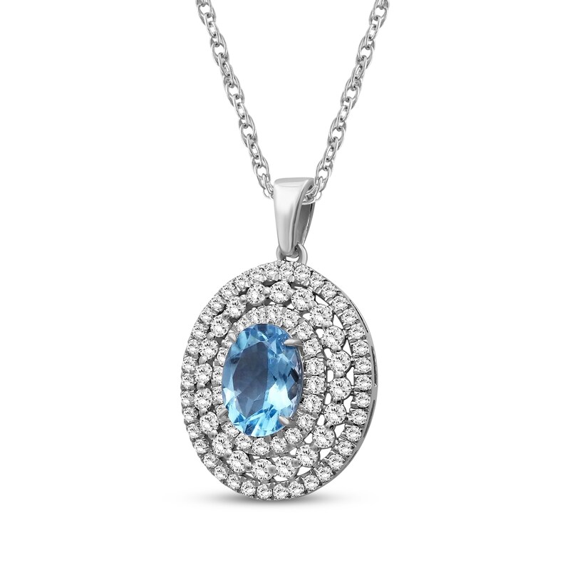 Main Image 2 of Oval-Cut Swiss Blue Topaz & White Lab-Created Sapphire Triple Halo Necklace Sterling Silver 18"