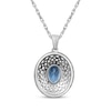 Thumbnail Image 3 of Oval-Cut Swiss Blue Topaz & White Lab-Created Sapphire Triple Halo Necklace Sterling Silver 18"