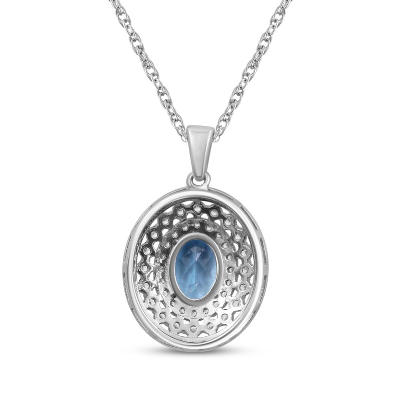 Main Image 3 of Oval-Cut Swiss Blue Topaz & White Lab-Created Sapphire Triple Halo Necklace Sterling Silver 18"