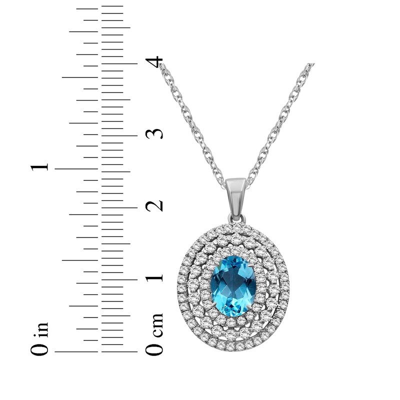 Main Image 4 of Oval-Cut Swiss Blue Topaz & White Lab-Created Sapphire Triple Halo Necklace Sterling Silver 18"