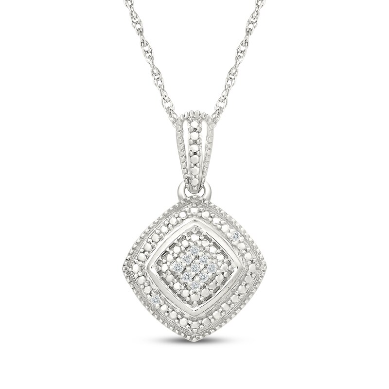 Main Image 1 of Cushion-Shaped Diamond Accent Necklace Sterling Silver 18"