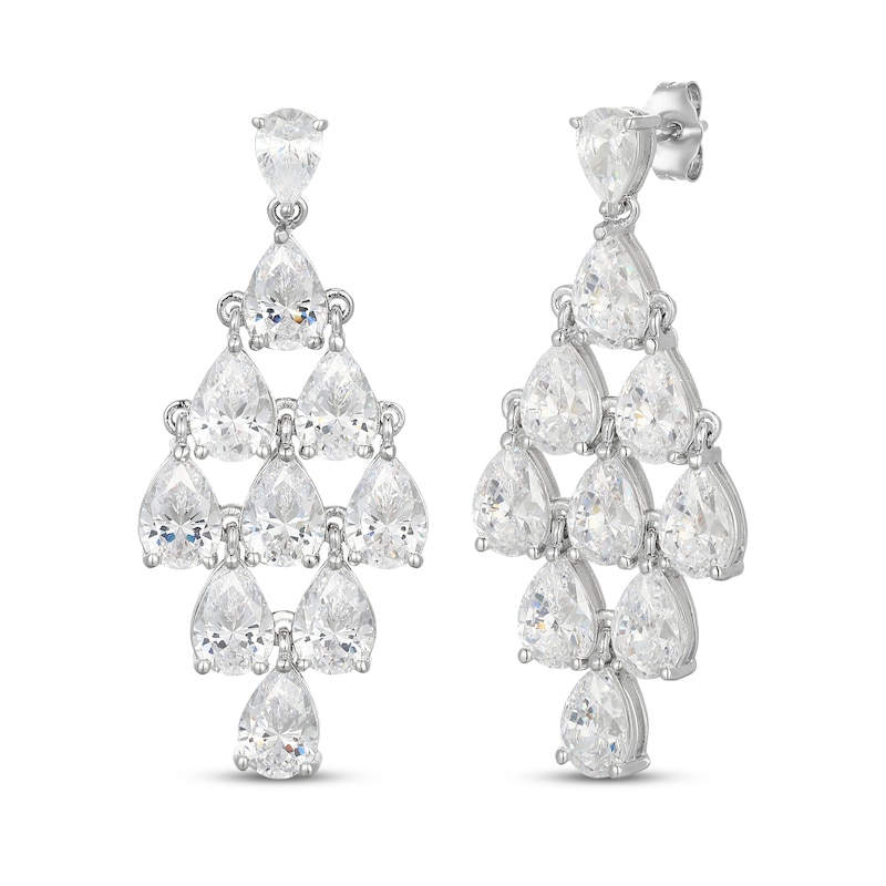 Main Image 1 of Pear-Shaped White Lab-Created Sapphire Chandelier Drop Earrings Sterling Silver