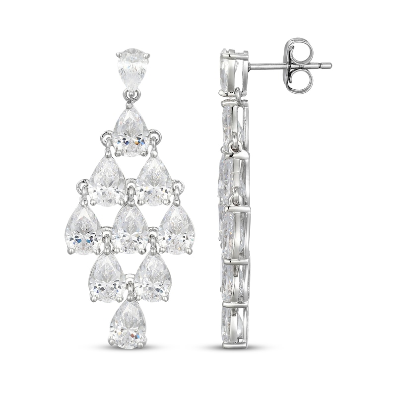 Main Image 3 of Pear-Shaped White Lab-Created Sapphire Chandelier Drop Earrings Sterling Silver