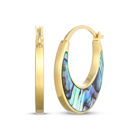 Natural Abalone Shell Doublet Tapered Hoop Earrings 18K Yellow Gold-Plated Sterling Silver