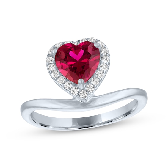 Heart-Shaped Lab-Created Ruby & White Lab-Created Sapphire Halo Ring Sterling Silver