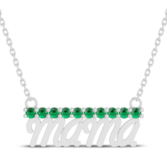 Lab-Created Emerald "Mama" Bar Necklace Sterling Silver 18"