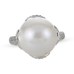 Cultured Pearl & White Topaz Statement Ring Sterling Silver