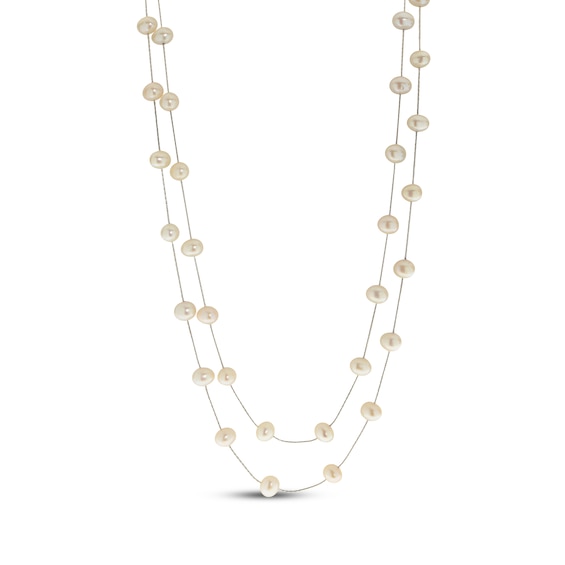 Cultured Pearl Station Necklace Sterling Silver 48"