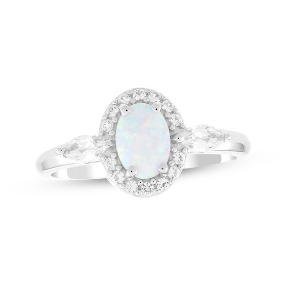 Oval-Shaped Lab-Created Opal & White Lab-Created Sapphire Halo Ring Sterling Silver