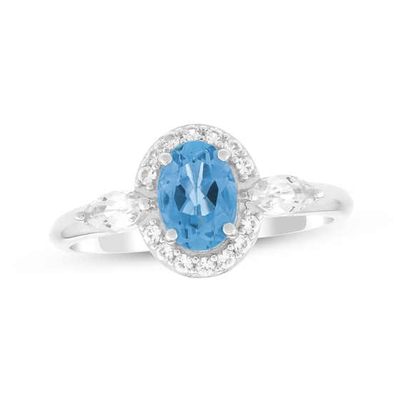 Oval-Cut Swiss Blue Topaz & White Lab-Created Sapphire Halo Ring Sterling Silver