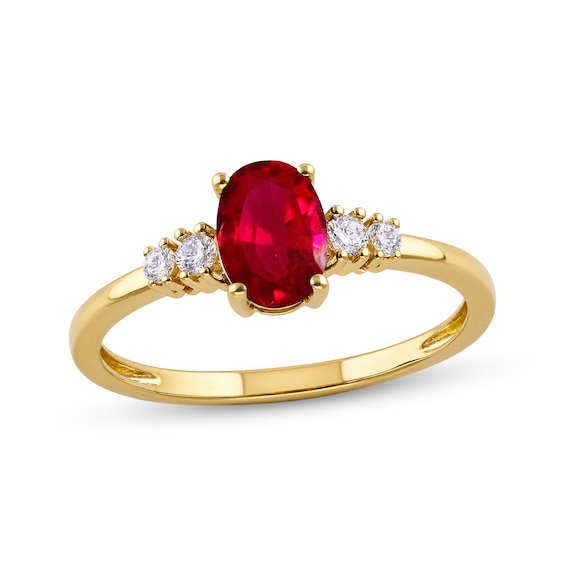 KAY Lab-Grown Diamonds & Oval-Cut Lab-Created Ruby Ring 1/10 ct tw 10K Yellow Gold