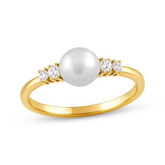 KAY Lab-Grown Diamonds & Cultured Pearl Ring 1/10 ct tw 10K Yellow Gold