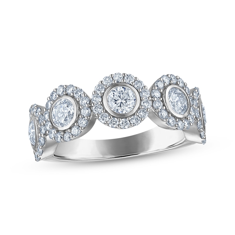 Main Image 1 of Adore Lab-Grown Diamonds Five-Stone Halo Anniversary Ring 1-1/2 ct tw 10K White Gold
