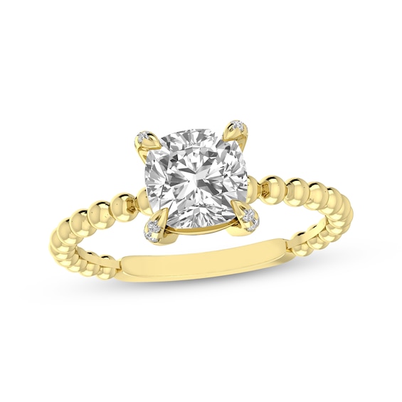 Cushion-Cut Lab-Created Sapphire & Diamond Accent Ring 10K Yellow Gold