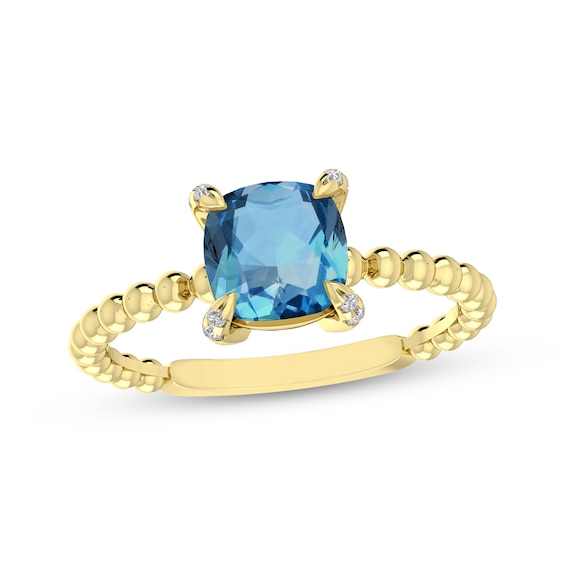 Cushion-Cut Swiss Blue Topaz & Diamond Accent Ring 10K Yellow Gold