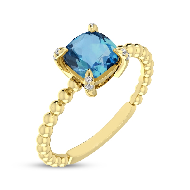 Main Image 2 of Cushion-Cut Swiss Blue Topaz & Diamond Accent Ring 10K Yellow Gold