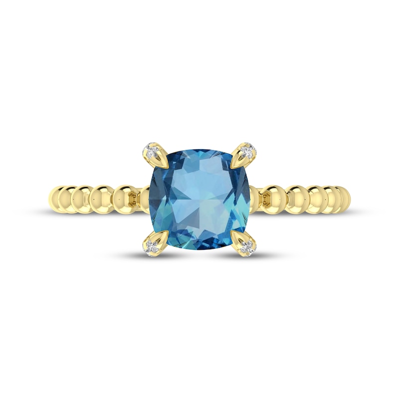 Main Image 3 of Cushion-Cut Swiss Blue Topaz & Diamond Accent Ring 10K Yellow Gold