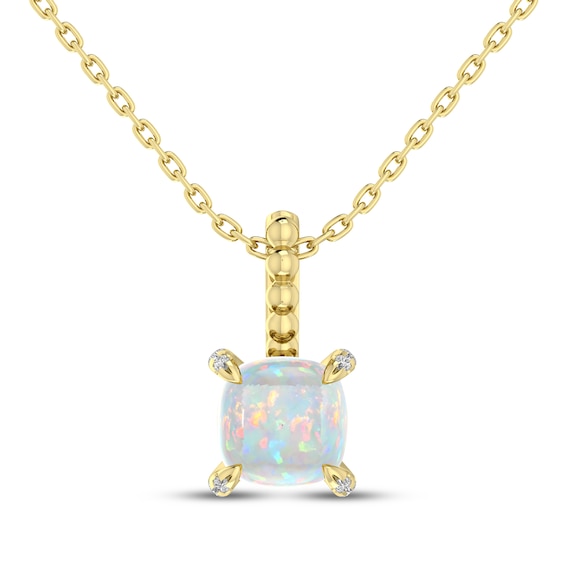 Cushion-Cut Lab-Created Opal & Diamond Accent Necklace 10K Yellow Gold 18"