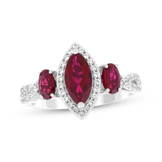 Marquise & Oval-Cut Lab-Created Ruby & White Lab-Created Sapphire Ring Sterling Silver