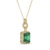 Thumbnail Image 2 of Emerald-Cut Lab-Created Emerald & White Lab-Created Sapphire Drop Necklace 24K Yellow Gold Vermeil Sterling Silver 18"