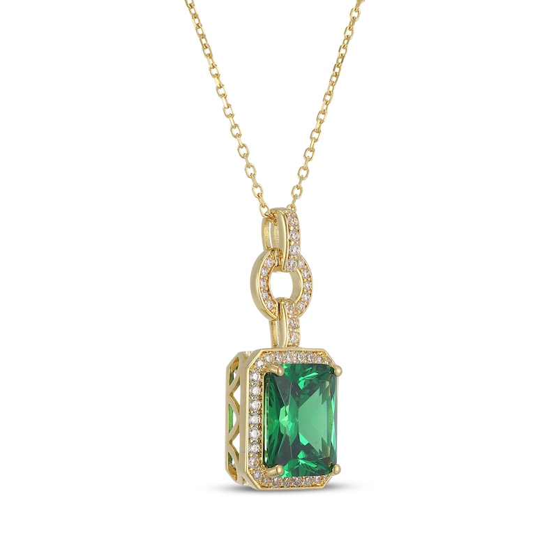 Main Image 2 of Emerald-Cut Lab-Created Emerald & White Lab-Created Sapphire Drop Necklace 24K Yellow Gold Vermeil Sterling Silver 18"