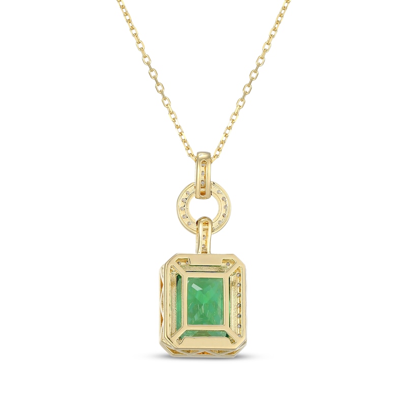 Main Image 3 of Emerald-Cut Lab-Created Emerald & White Lab-Created Sapphire Drop Necklace 24K Yellow Gold Vermeil Sterling Silver 18"