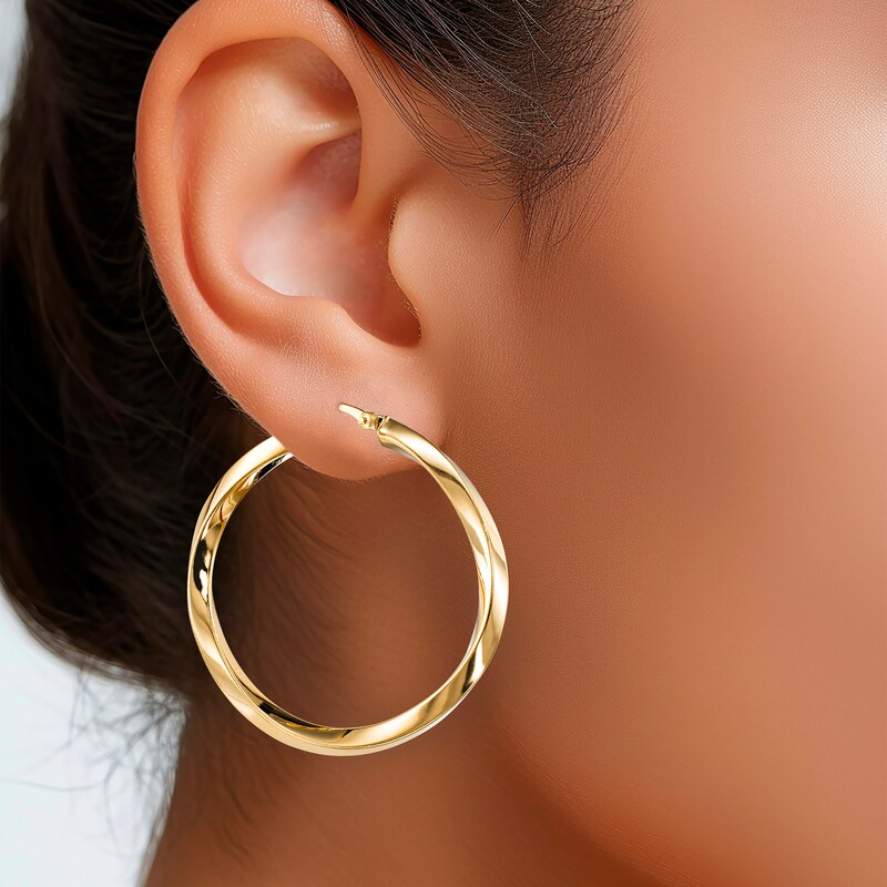 Main Image 3 of Wavy Hoop Earrings 24K Yellow Gold Vermeil Sterling Silver 40mm