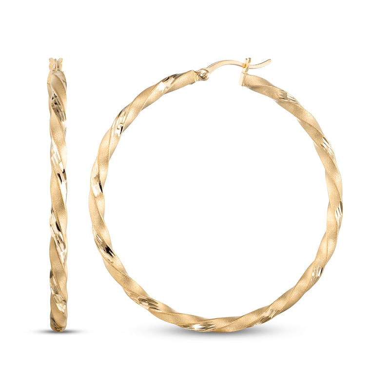 Main Image 1 of Satin Finish Twist Hoop Earrings 24K Yellow Gold Vermeil Sterling Silver 50mm