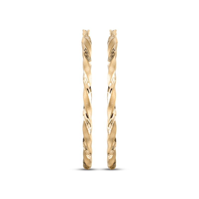 Main Image 2 of Satin Finish Twist Hoop Earrings 24K Yellow Gold Vermeil Sterling Silver 50mm