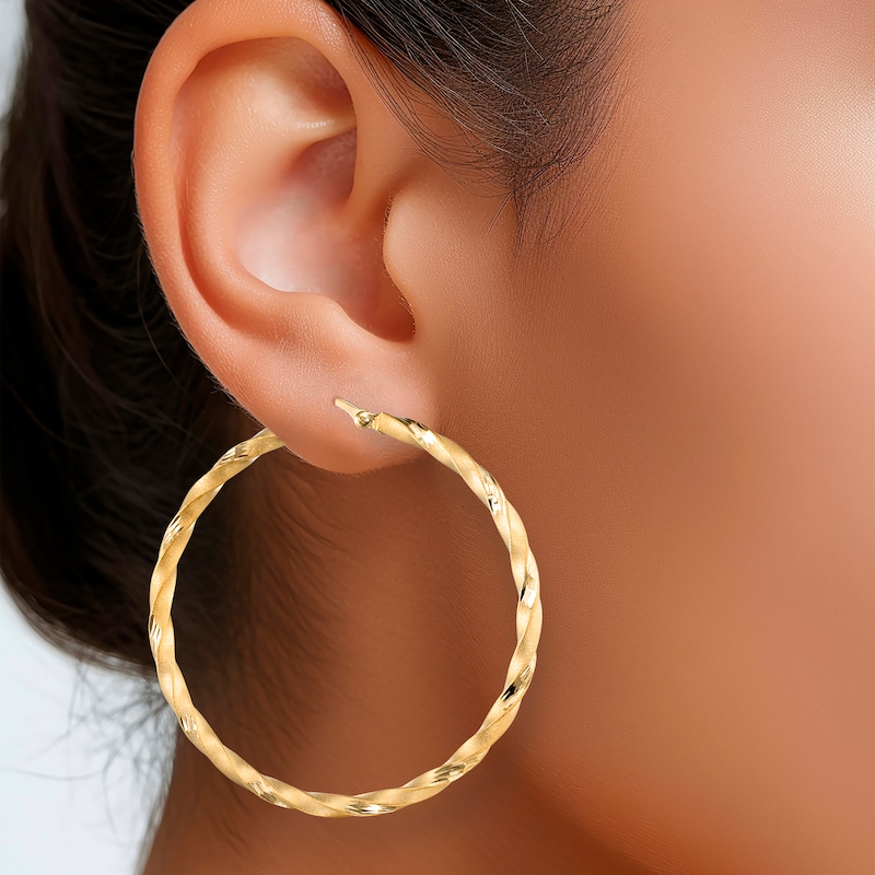 Main Image 3 of Satin Finish Twist Hoop Earrings 24K Yellow Gold Vermeil Sterling Silver 50mm