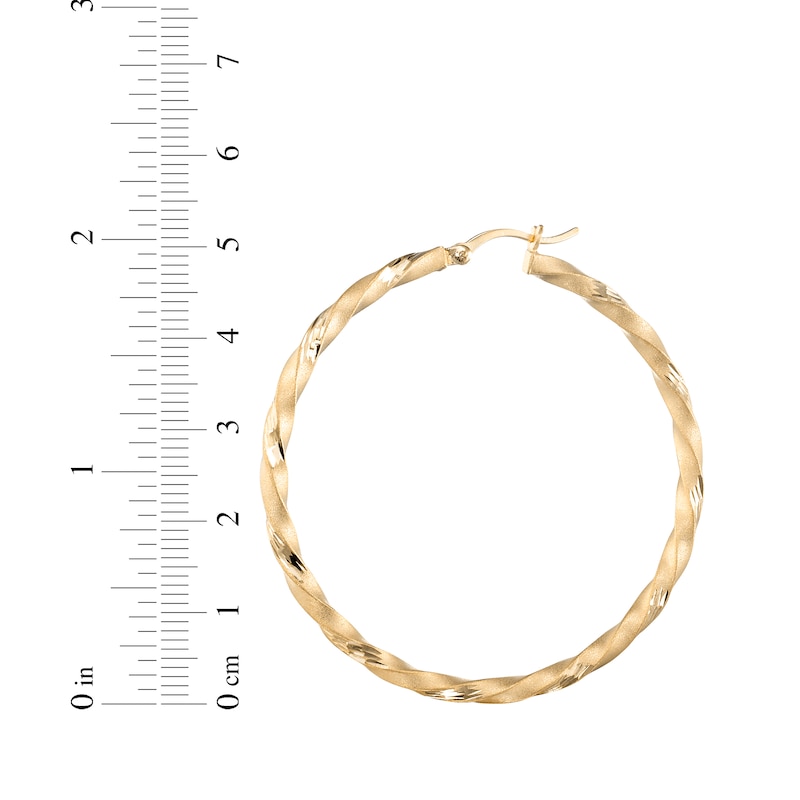 Main Image 4 of Satin Finish Twist Hoop Earrings 24K Yellow Gold Vermeil Sterling Silver 50mm