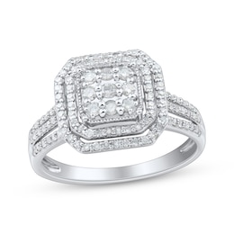 Adore Multi-Diamond Octagon Halo Engagement Ring 1/2 ct tw 10K White Gold