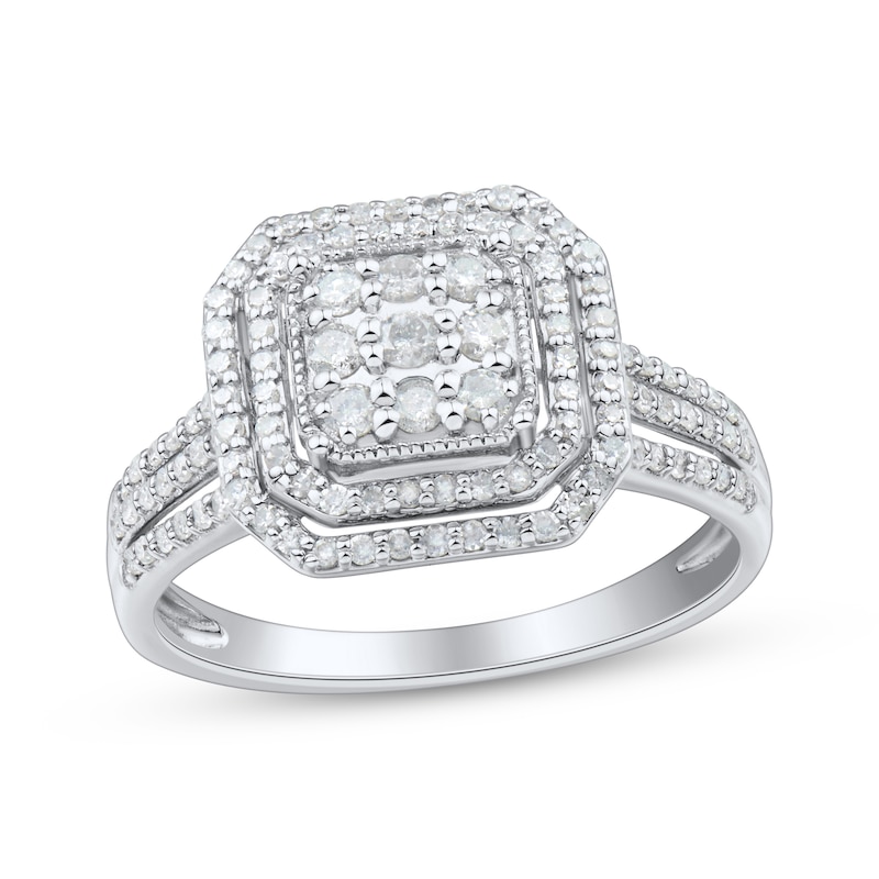 Main Image 1 of Adore Multi-Diamond Octagon Halo Engagement Ring 1/2 ct tw 10K White Gold
