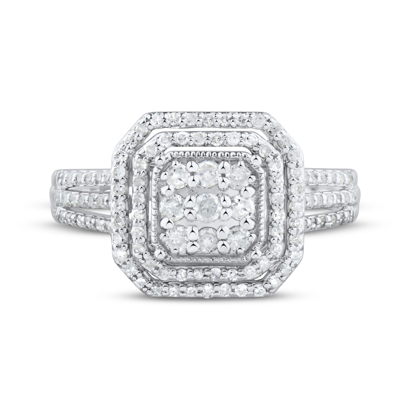 Main Image 3 of Adore Multi-Diamond Octagon Halo Engagement Ring 1/2 ct tw 10K White Gold