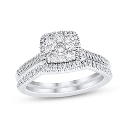Adore Multi-Diamond Cushion Halo Bridal Set 3/4 ct tw 10K White Gold
