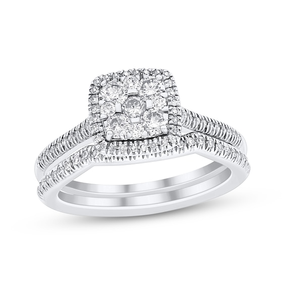 Adore Multi-Diamond Cushion Halo Bridal Set 3/4 ct tw 10K White Gold