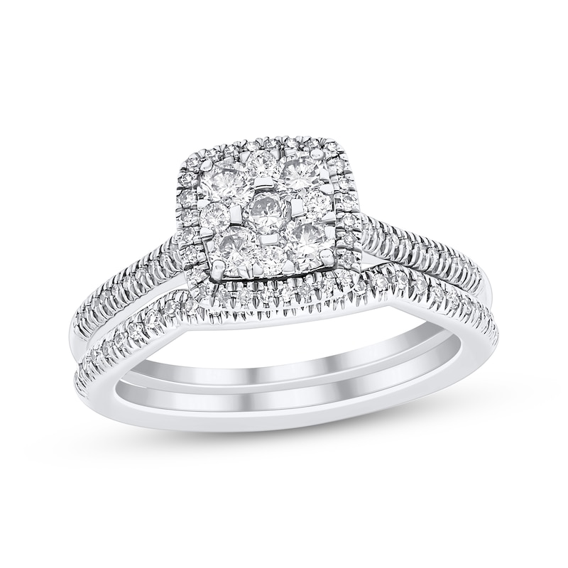 Main Image 1 of Adore Multi-Diamond Cushion Halo Bridal Set 3/4 ct tw 10K White Gold
