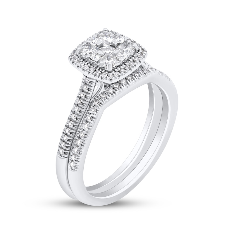 Main Image 2 of Adore Multi-Diamond Cushion Halo Bridal Set 3/4 ct tw 10K White Gold