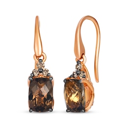Le Vian Cushion-Cut Chocolate Quartz Drop Earrings 1/5 ct tw Diamonds 14K Strawberry Gold