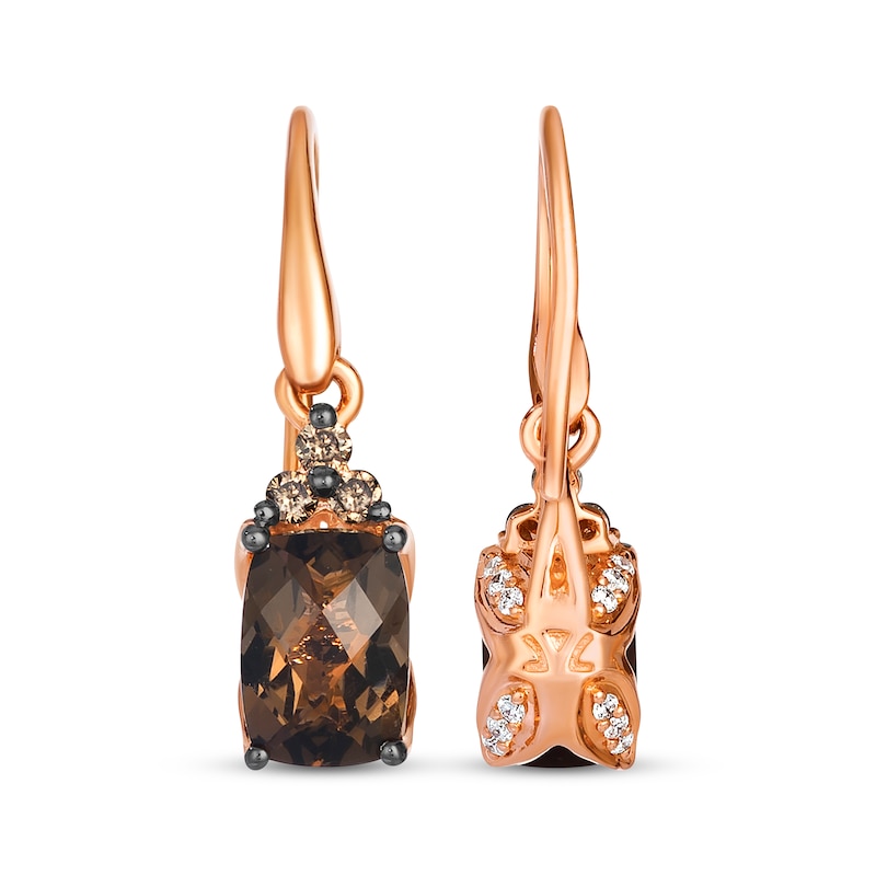 Main Image 2 of Le Vian Cushion-Cut Chocolate Quartz Drop Earrings 1/5 ct tw Diamonds 14K Strawberry Gold