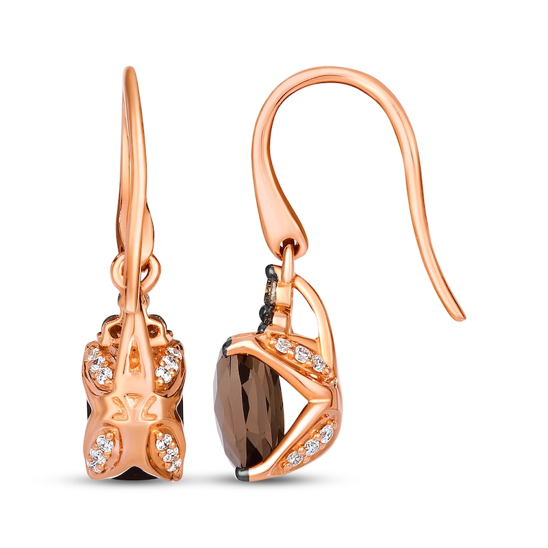 Main Image 3 of Le Vian Cushion-Cut Chocolate Quartz Drop Earrings 1/5 ct tw Diamonds 14K Strawberry Gold