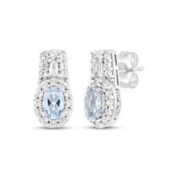 Oval-Cut Aquamarine & White Lab-Created Sapphire Drop Earrings Sterling Silver